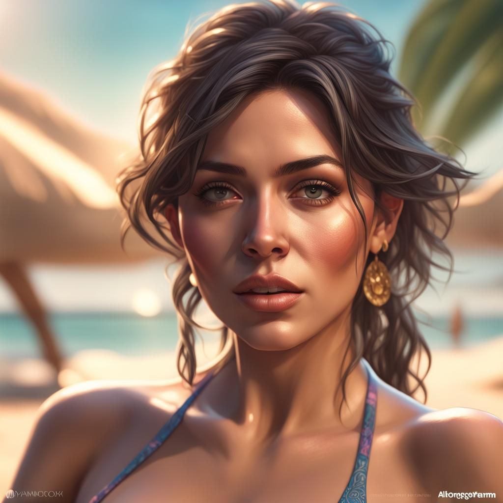 Latina Woman Portrait in Hyperdetailed Art Style
