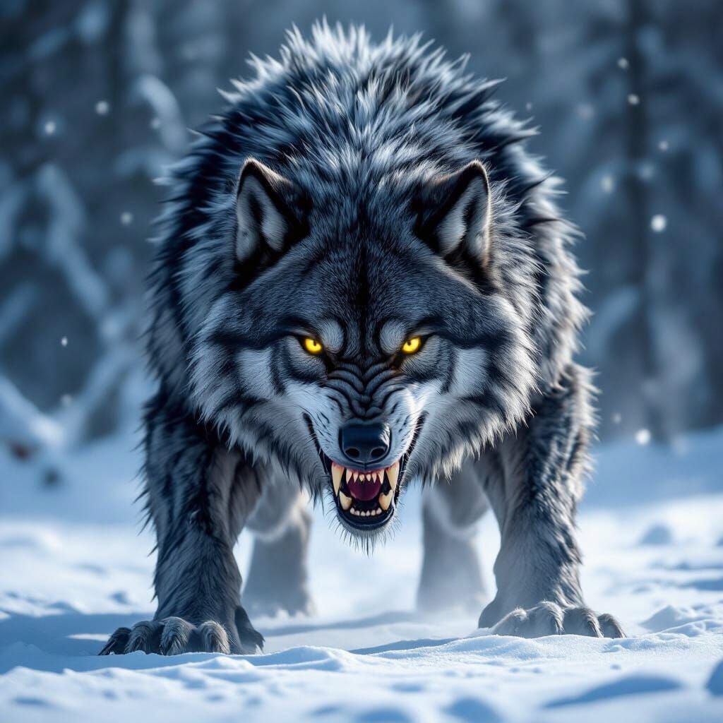 Massive Dire Wolf on Frozen Tundra, Hyper-Realistic