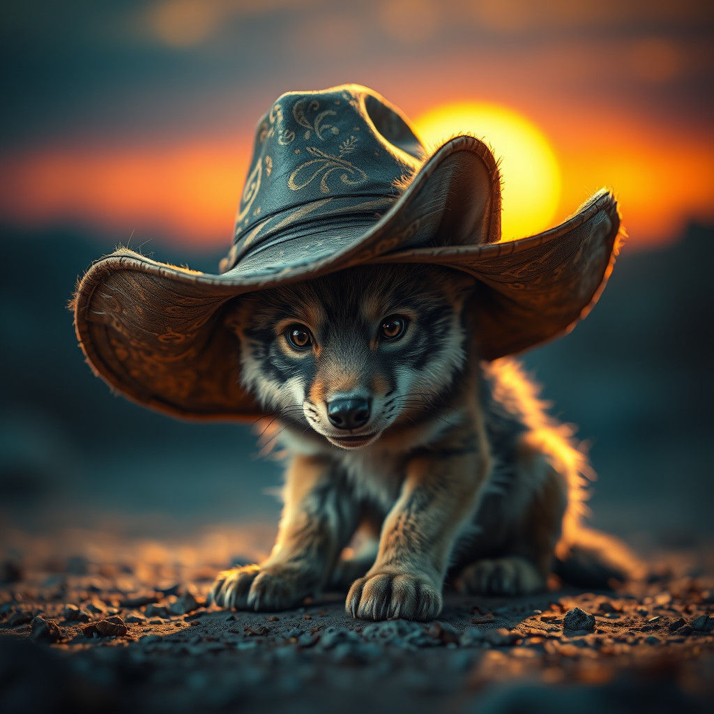 Wolf Cub in Cowboy Hat: Fantasy Concept Art