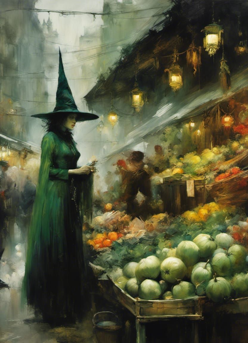 Sinister Witch Shopping at Green Market