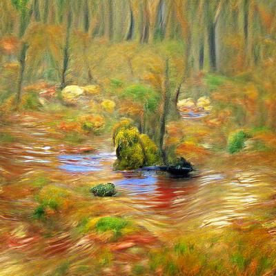 Autumn Forest River in Impressionistic Style