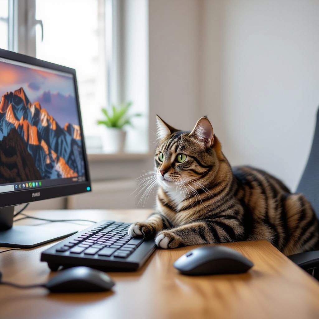 Cute Cat Sitting Next to a Computer