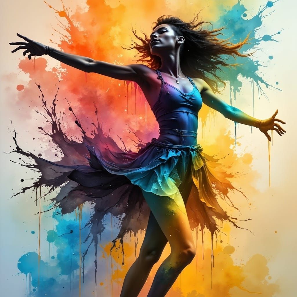 Edgy Hip-Hop Dancer in Vibrant Watercolor Oils