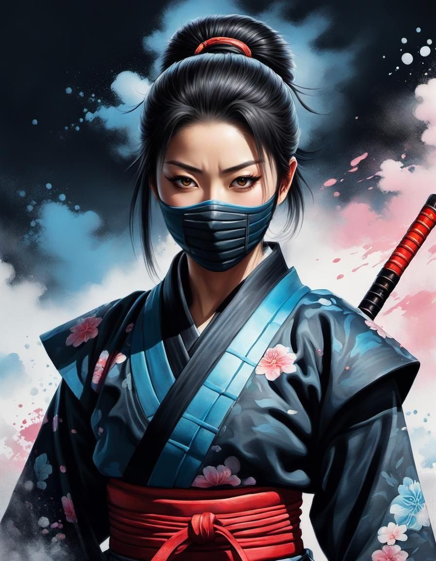 Kunoichi Ninja Portrait in Ukiyo-e Style