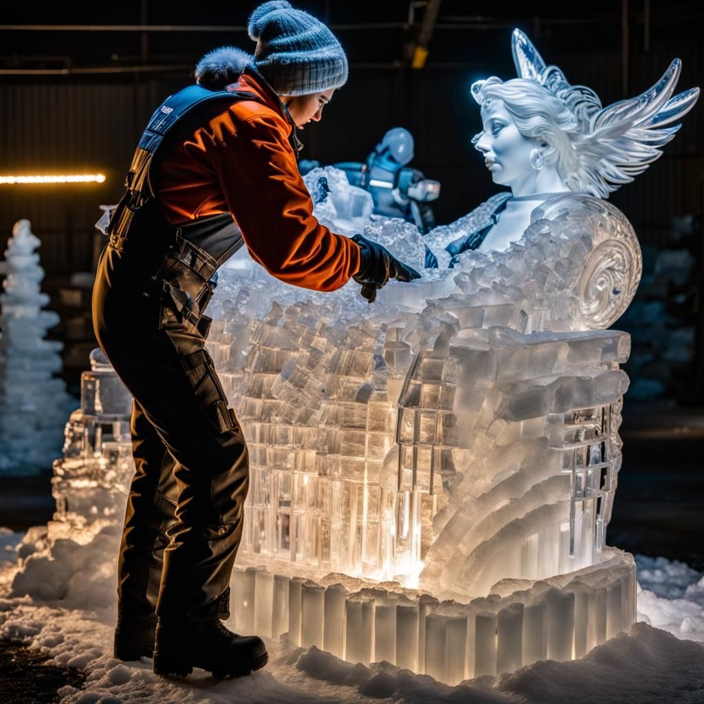 Intricate Ice Sculptures Created with Chainsaws