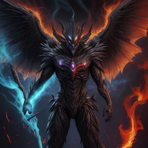 Fiery Mothman: Abstract Winged Beast in Smoke