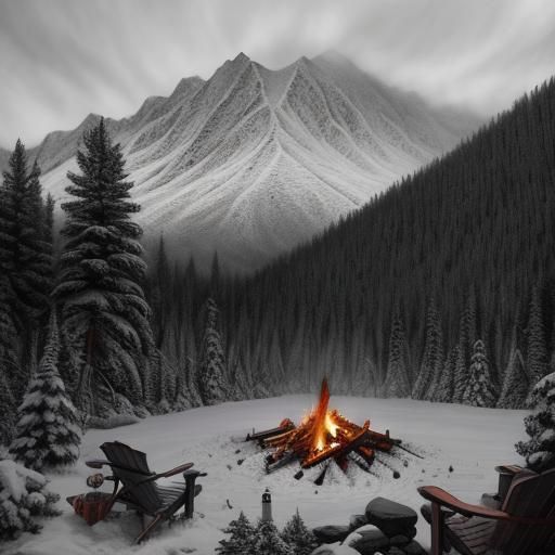Hyperdetailed Charcoal Drawing: Friends Around Campfire