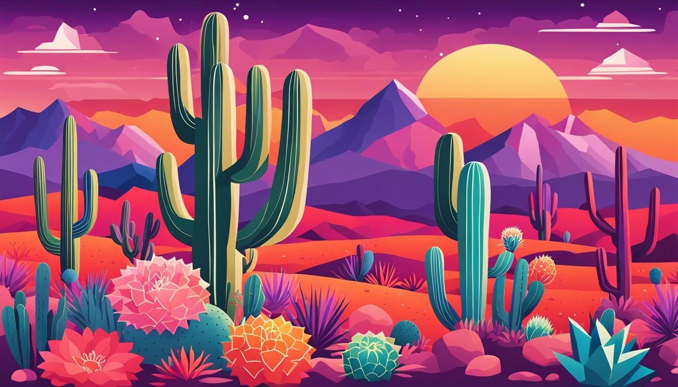 Vibrant Desert Landscape in Flat Vector Style