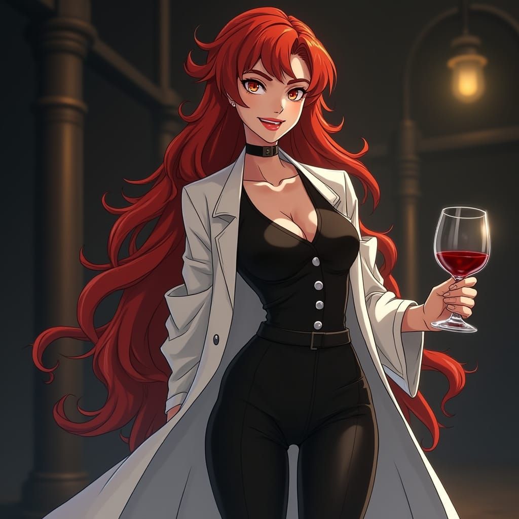 Cyberpunk Vampire Scientist Fatima in Elegant White Labcoat