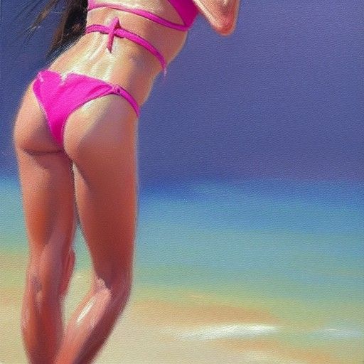 Michelle Monaghan in Pink Bikini: Oil Painting