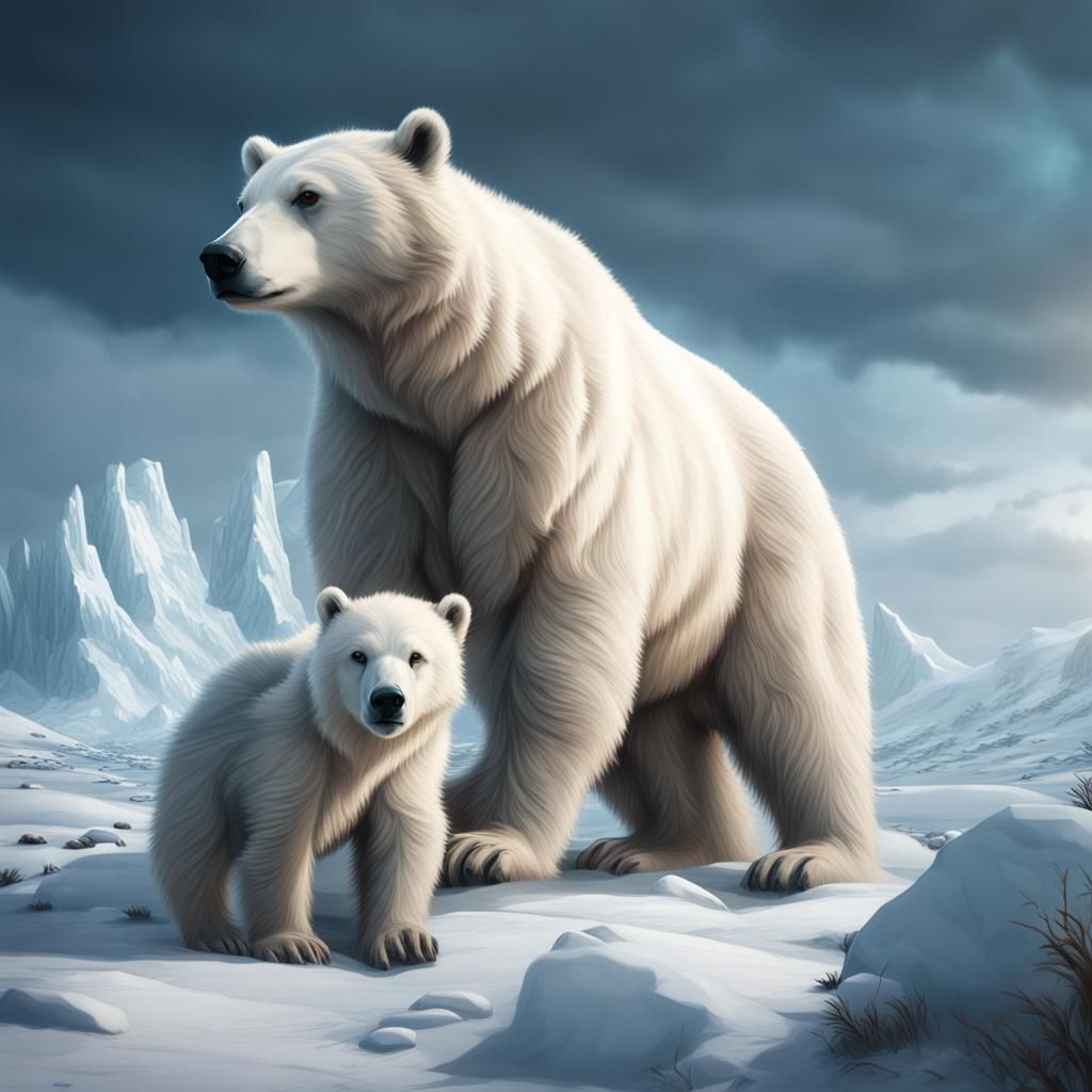 Polar Bear Family in Arctic Tundra Painting