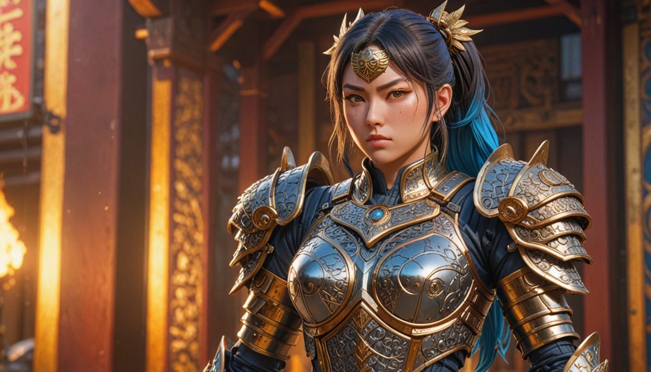 Anime Warrior Woman in Vibrant Armor