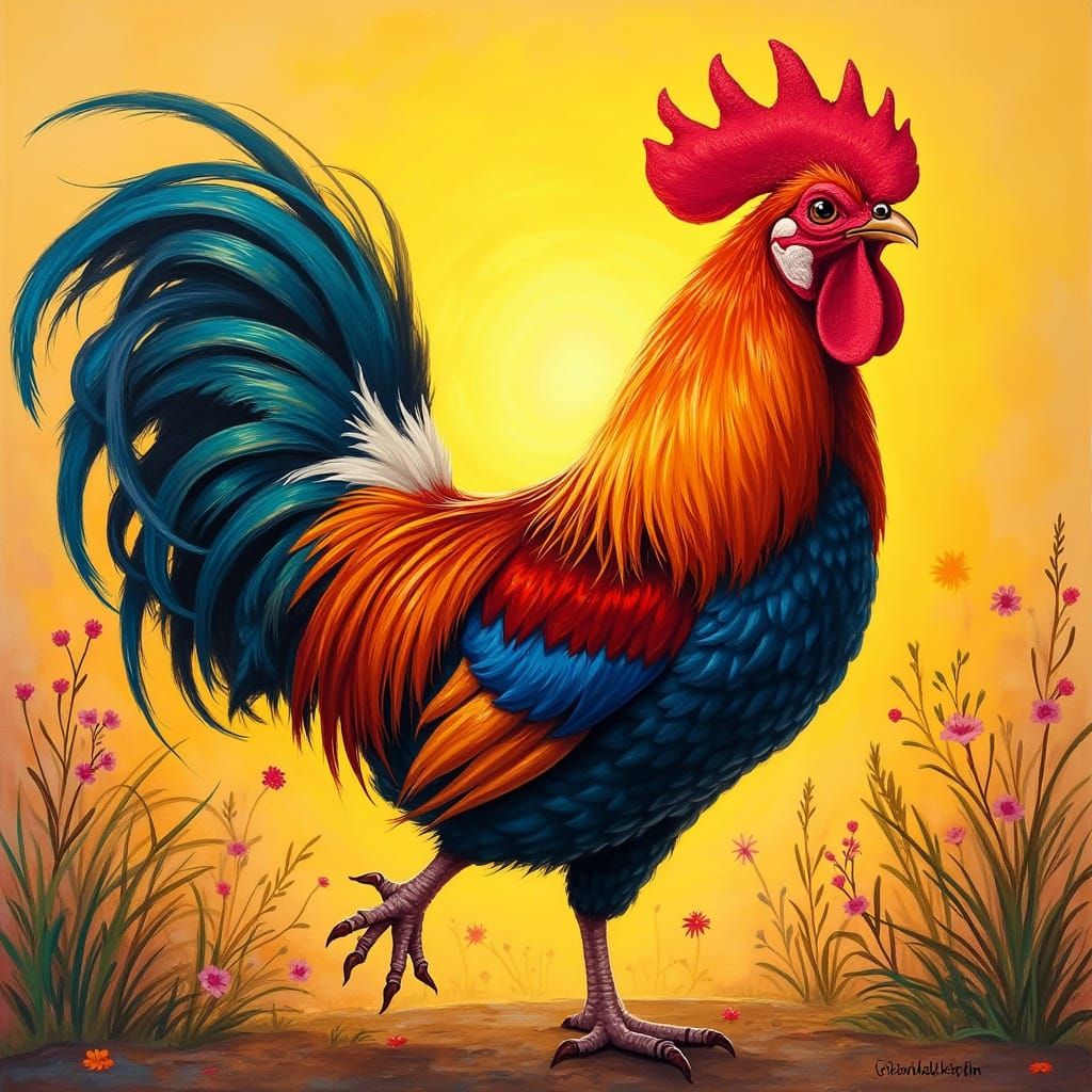 Sunny Rooster in Vibrant Tropical Colors