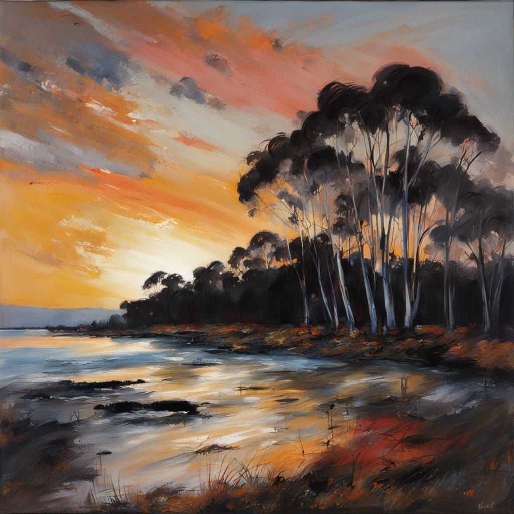 Sunset Landscape in the Style of Arthur Boyd