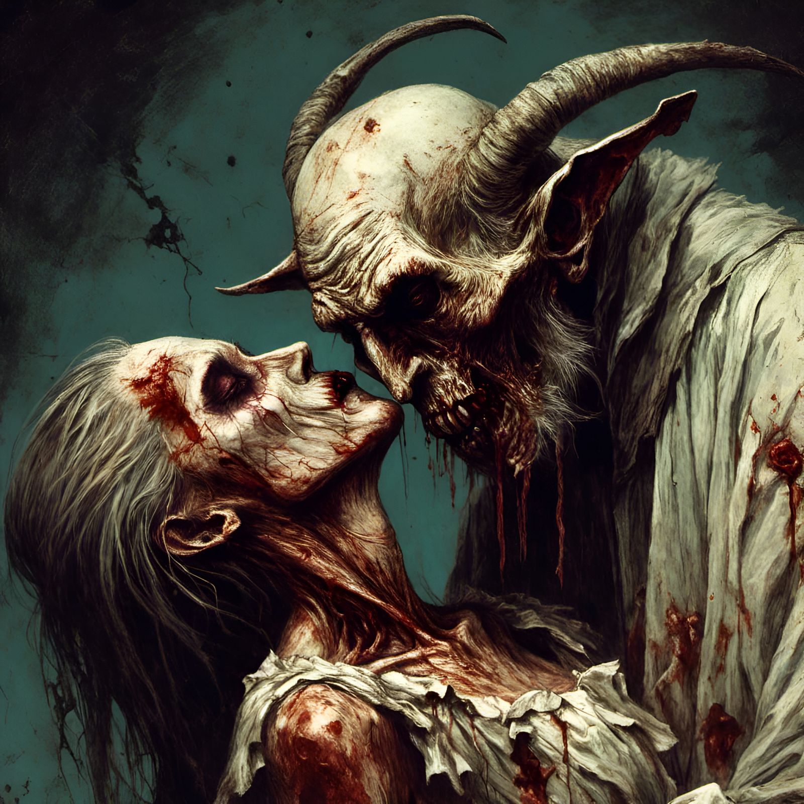 Scary Zombie Pope Kiss in Creepy Illustration Style
