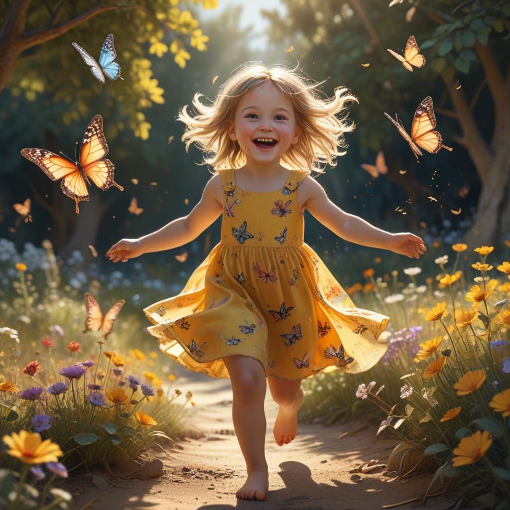 Happy Child Playing: Whimsical Watercolor Fantasy Art