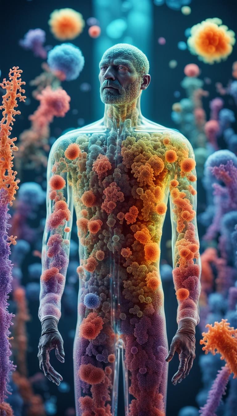 Surreal Transparent Man Filled with Microscopic Life