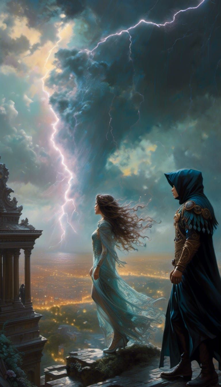 Courageous Girl in Lightning Storm: Digital Matte Painting