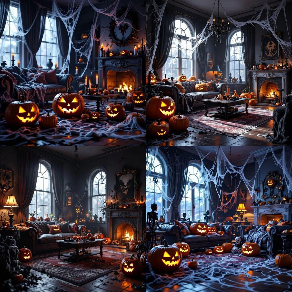 Spooktacular Halloween Living Room with Realistic Decor