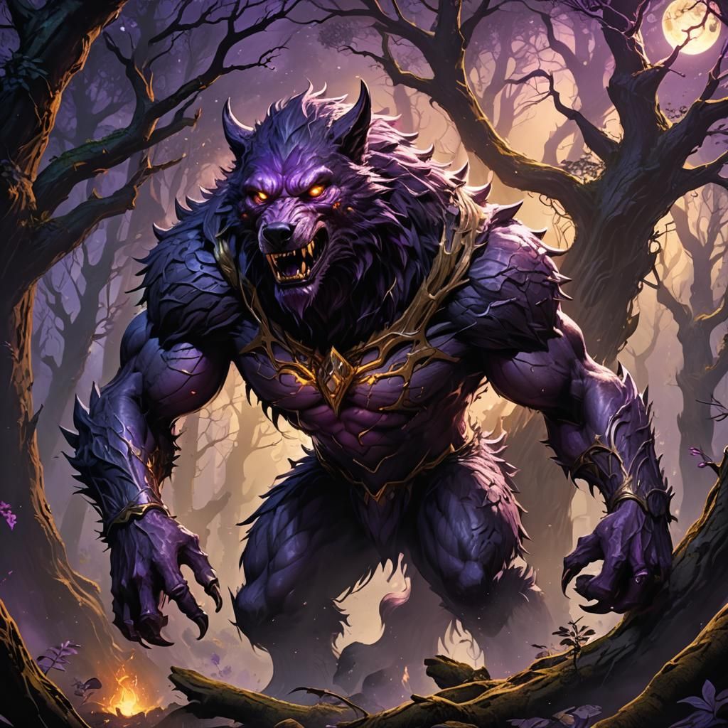 Terrifying Purple Werewolf Attacks in Mystical Forest