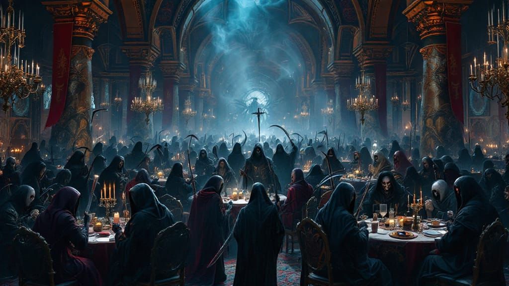 Global Grim Reapers Convention: A Dark Fantasy Illustration