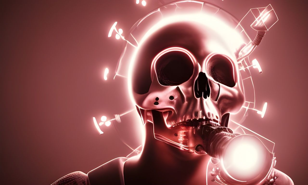 Steampunk Cyborg Skull with Red Backlighting