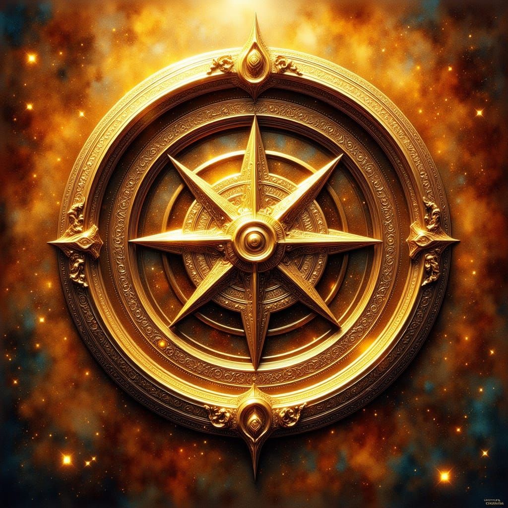 Glowing Ornate Compass in Digital Painting Style