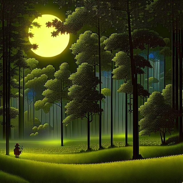 Dreamy Pixel Art Landscape at Night