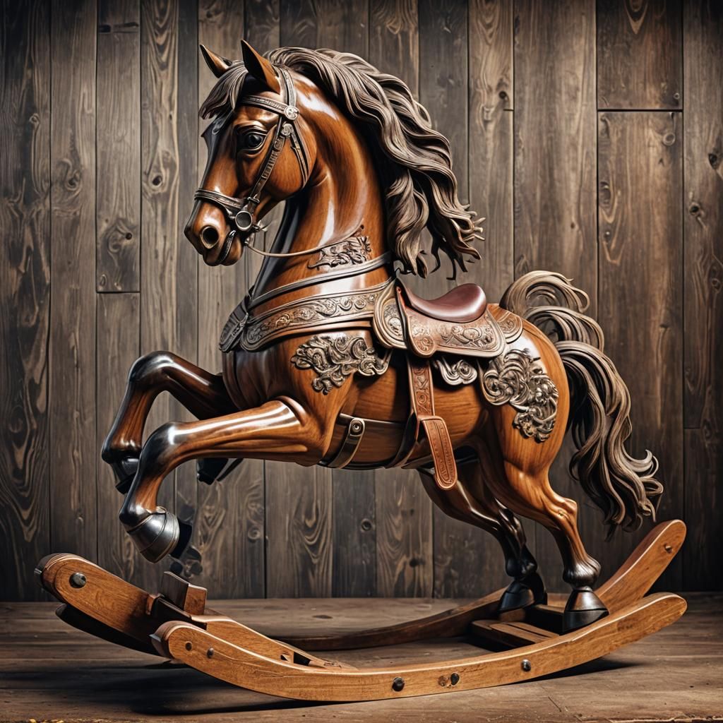 Hyperrealistic Old School Wood Rocking Horse