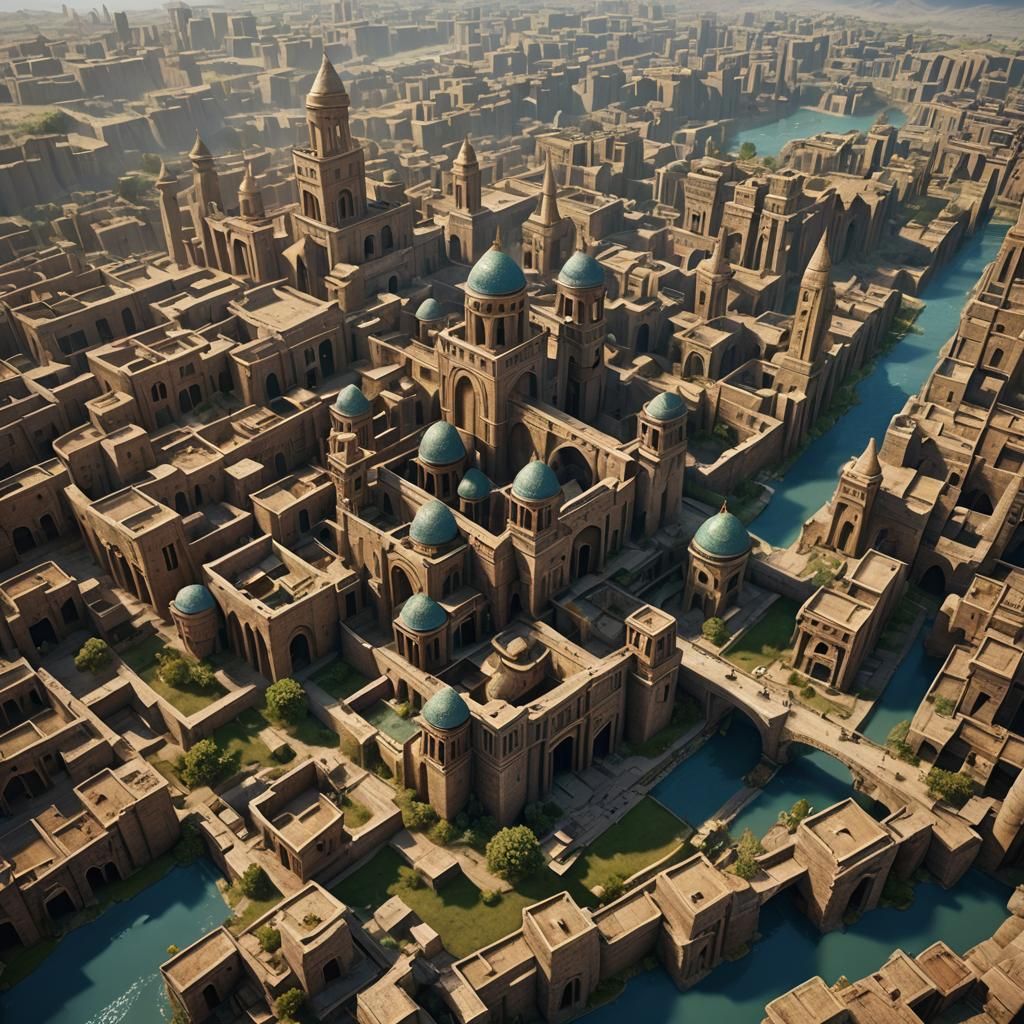 Mesopotamian City in Detailed Matte Painting Style