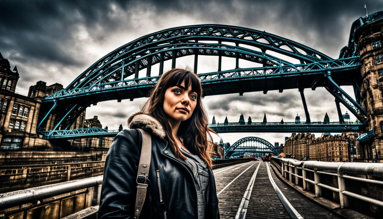 Hyperrealistic Geordie Girl at the Tyne Bridge