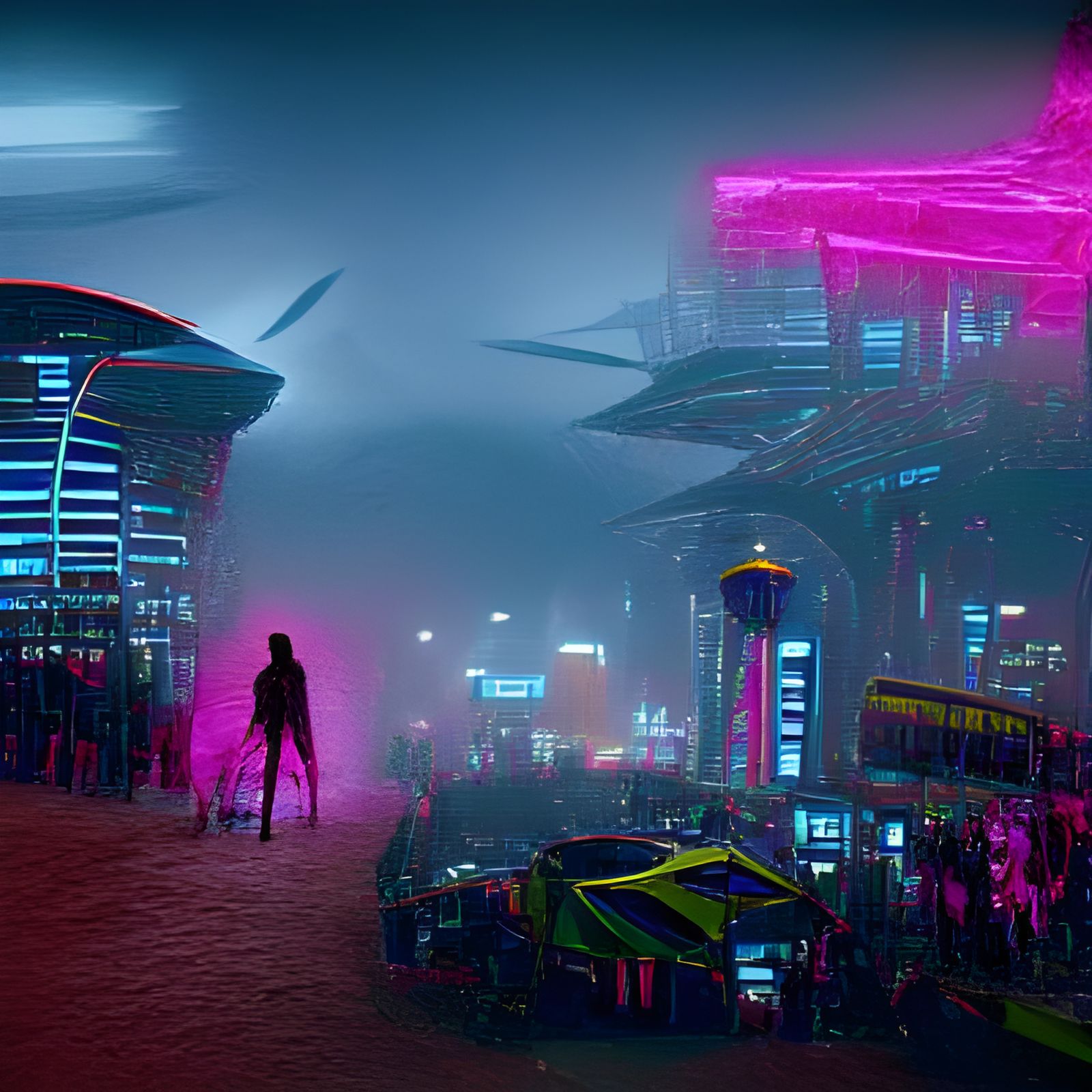 Alien Cityscape in Cyberpunk 2099 Style