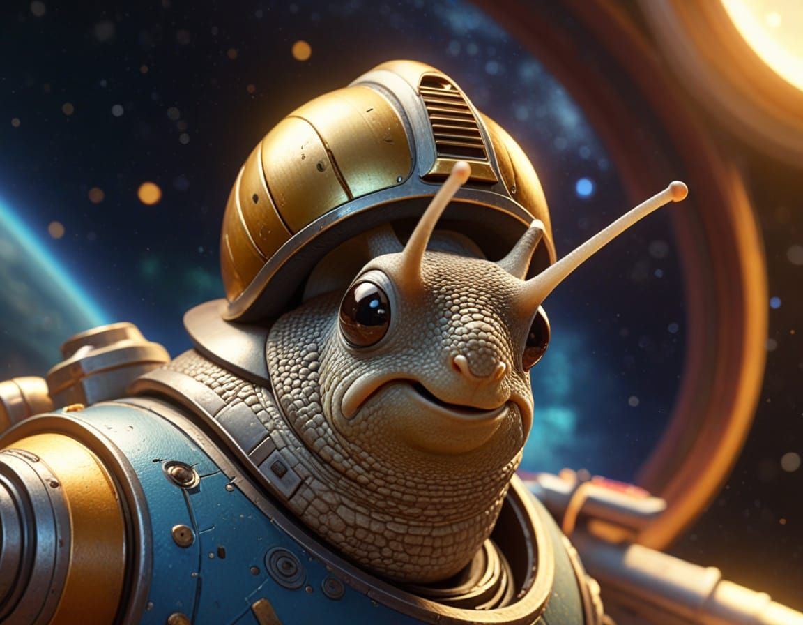 Snail Astronaut in Rocketship, Pixar-Inspired Animation