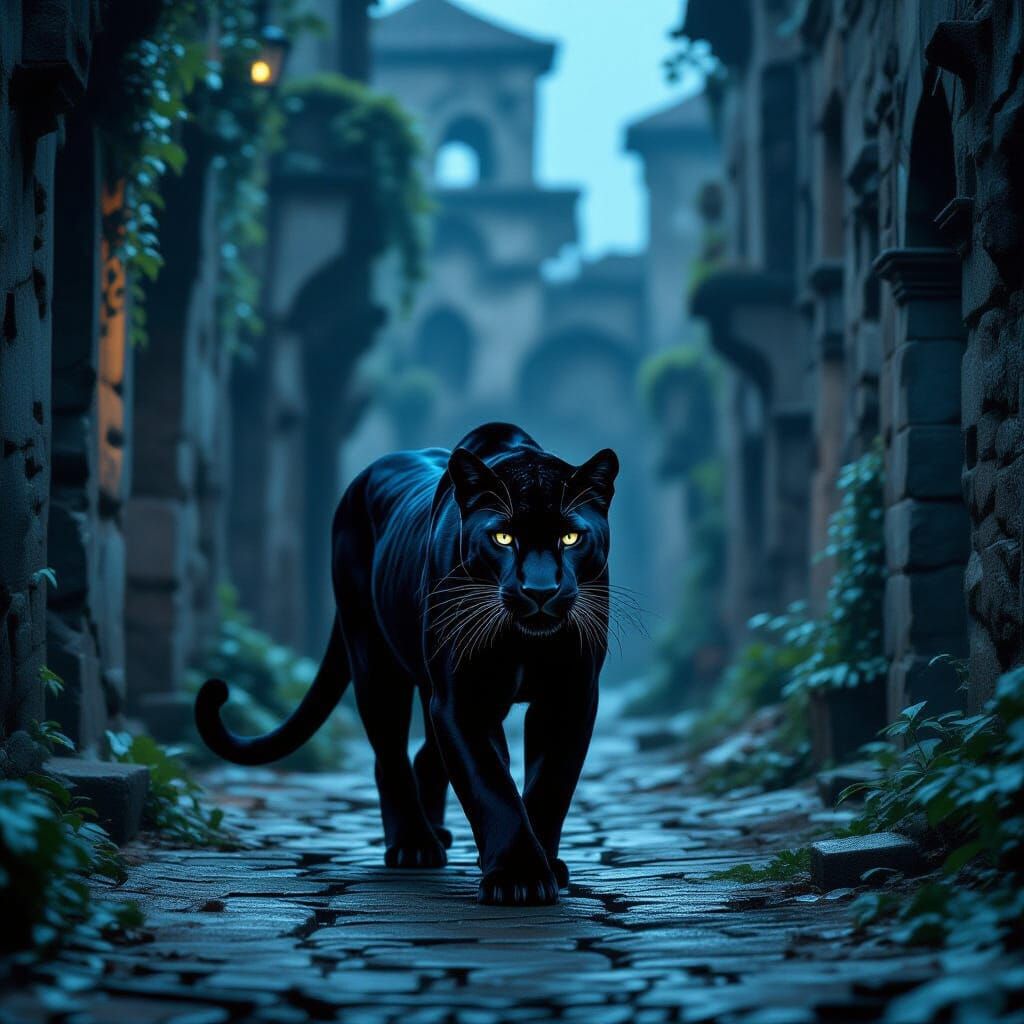 Panther Explorer in Ancient City Ruins