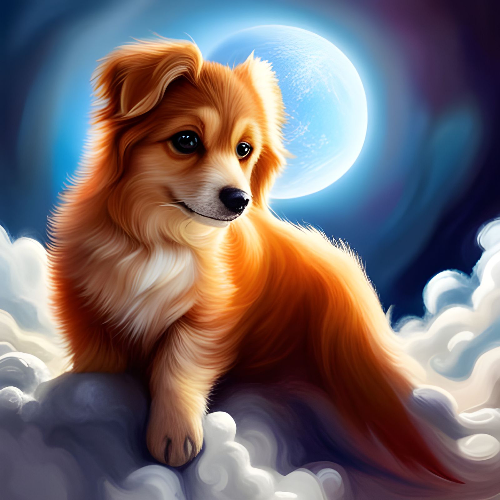 Cute Puppy on a Cloud: Fantasy Illustration