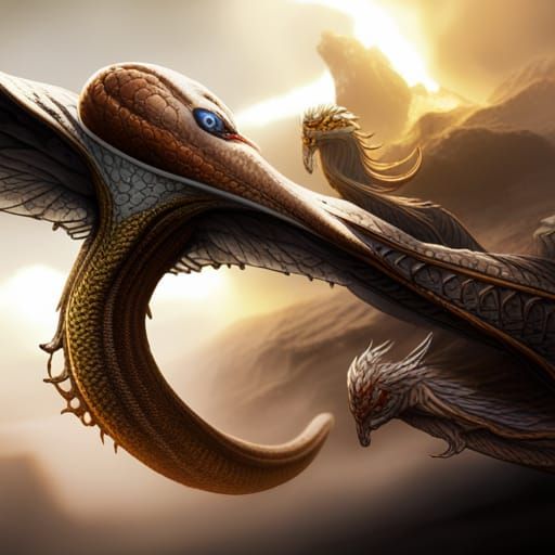 Fantastical Winged Snake in Detailed Matte Painting