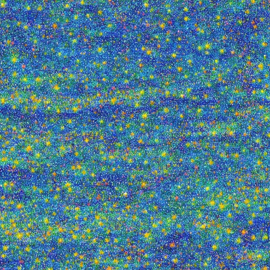 Starry Night Landscape in Pointillist Style