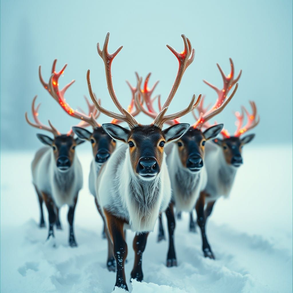 Stunning Winter Wonderland with Vibrant Reindeer in Cinemati...