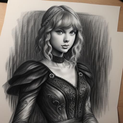 Taylor Swift Portrait in Charcoal