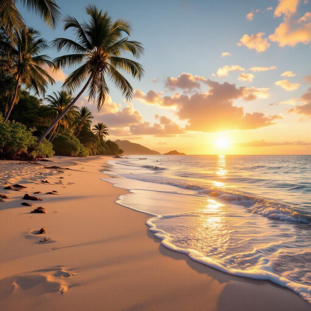 Serene Tropical Beach at Golden Hour
