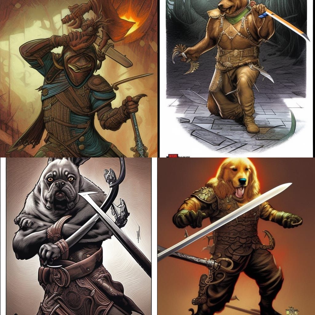 Dog with Sword in Comic Book Style