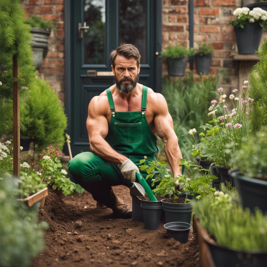 Photorealistic Gardener Planting Flowers