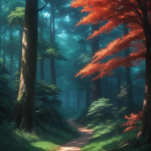 Lush Forest Scene in Studio Ghibli Anime Style