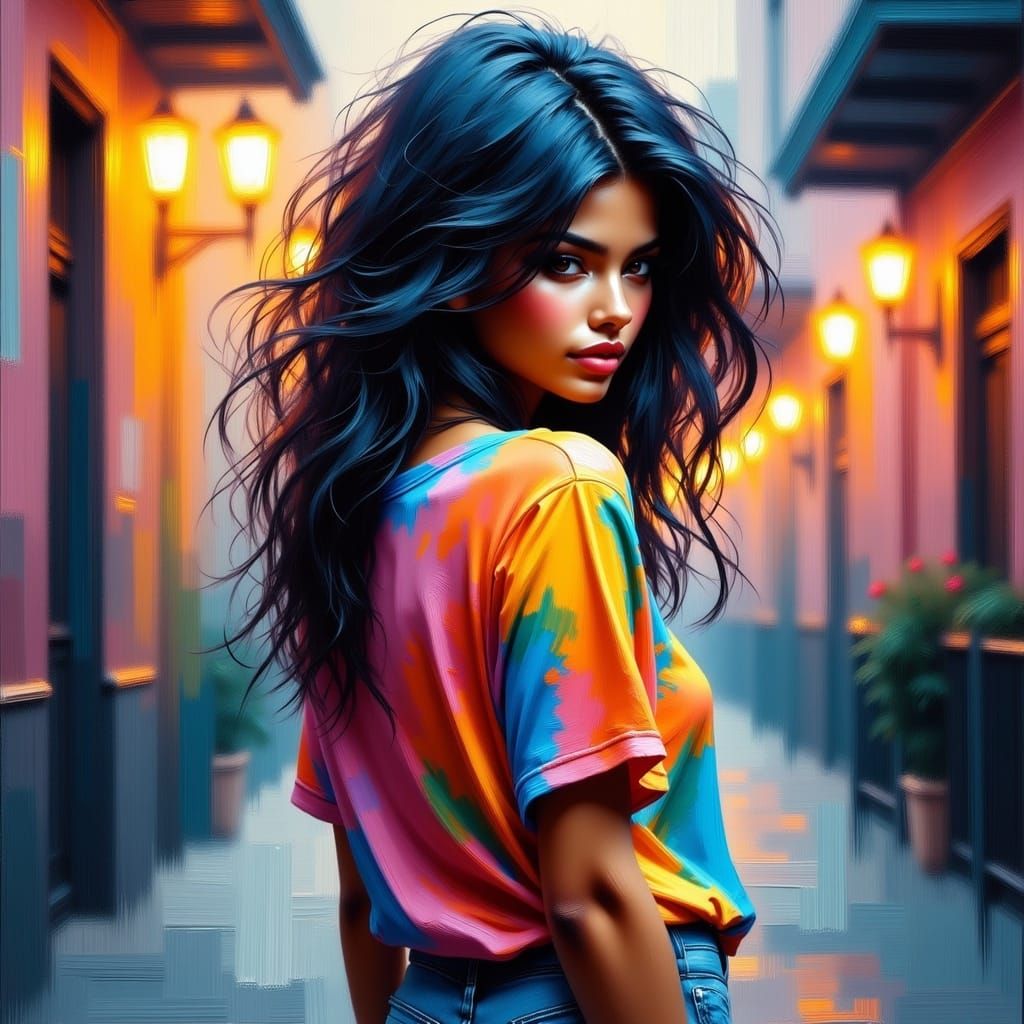 Vibrant Whimsical Portrait in a Painterly Style