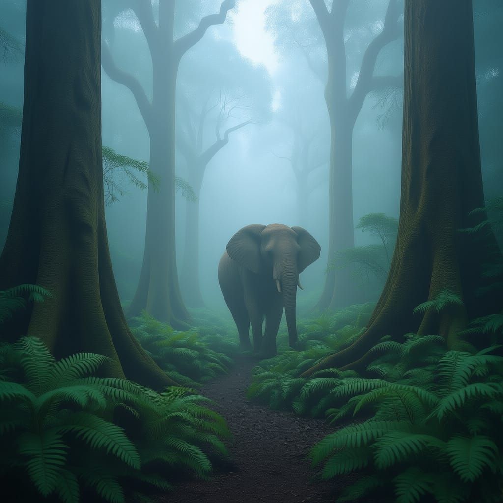 Knysna Forest Elephant Hidden in Thick Fog