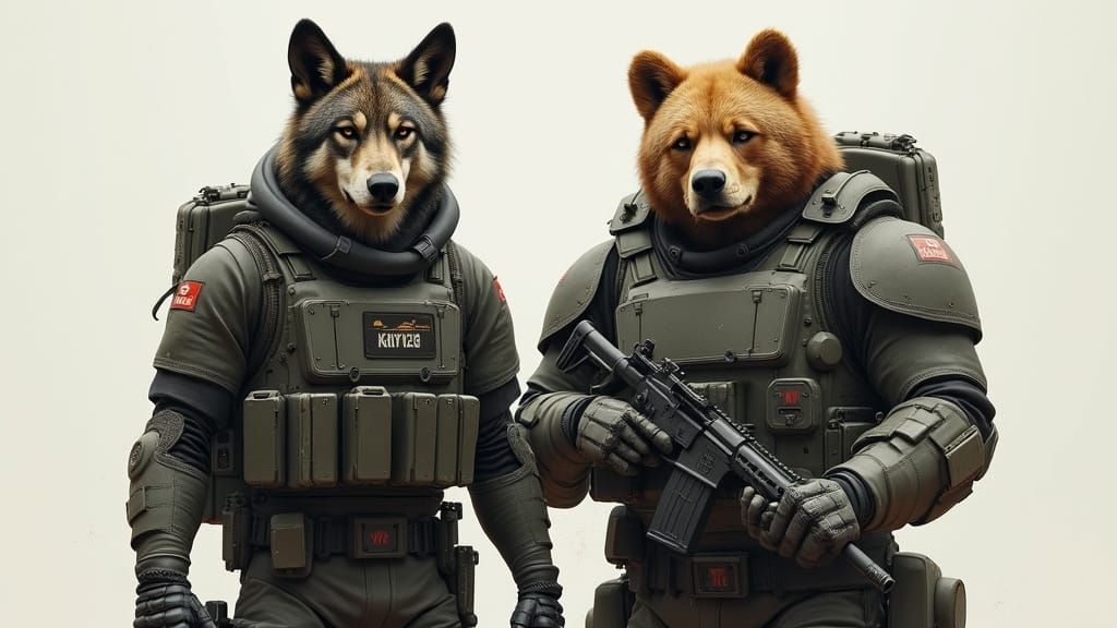 Wolf in SWAT Gear & Bear in Bomb Armor Stand Together