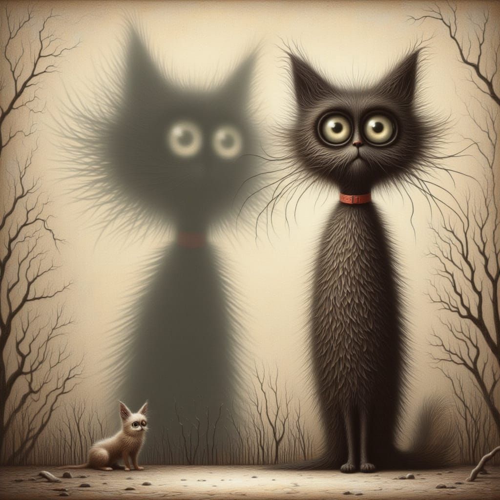 Cute Scared Cat Facing Mysterious Shadows