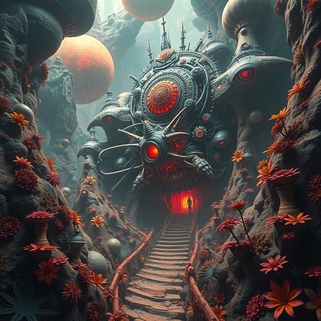 Surreal Biomechanical Dreamscape in Matte Painting Style