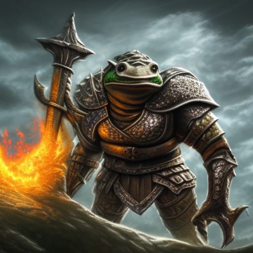 Giant Frog Knight with Magic Fire Sword