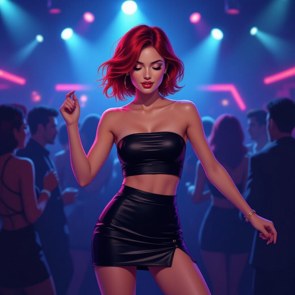Woman Dancing in Neon Noir Style